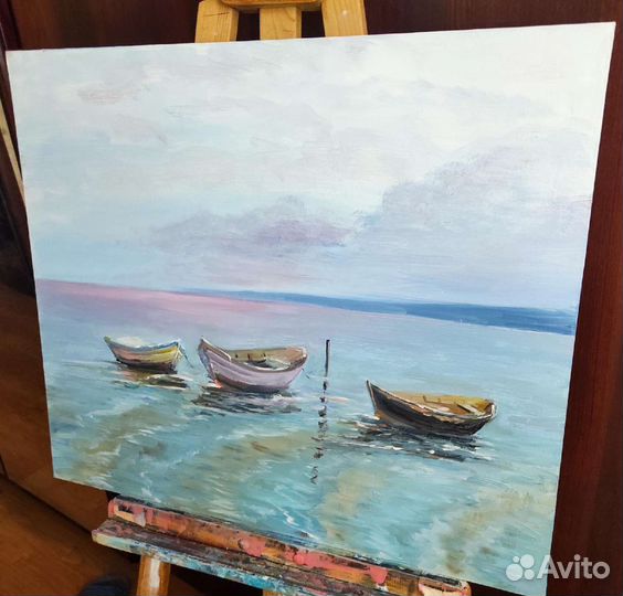 Картина маслом морской пейзаж море лодочки маслом