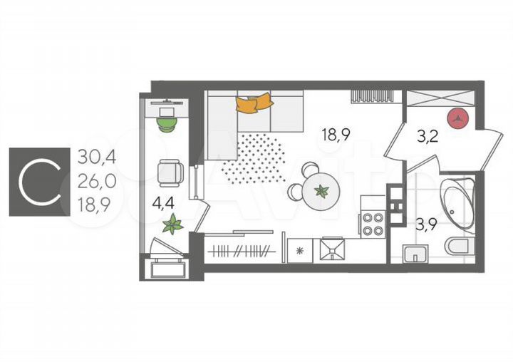 Квартира-студия, 32,4 м², 9/24 эт.