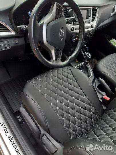 Чехлы Киа Рио 4 - Солярис2 - Крета с серой ниткой