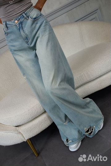Широкие рваные джинсы багги свободного кроя