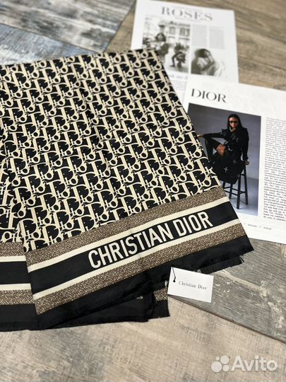 Шелковый платок Dior черный с коничневым новый