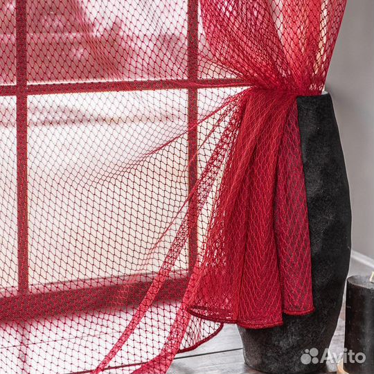 Тюль Авалон гранат готовый на окна пошив