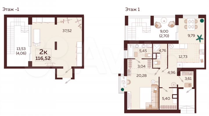 2-к. квартира, 116,5 м², 1/9 эт.