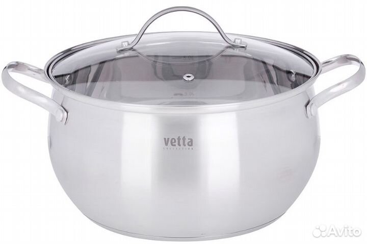 Кастрюля 24х13,5см. 6,8л. со стекл. крышкой, индук