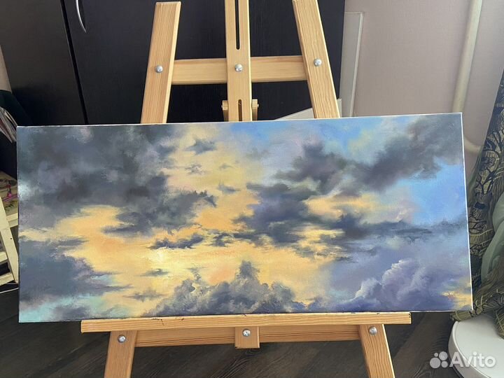 Картина маслом 35х80 см Небо на холсте