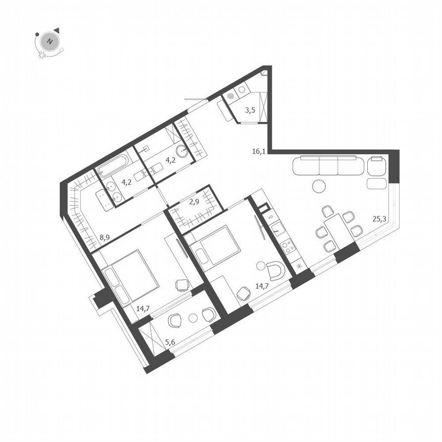 2-к. квартира, 97,3 м², 2/9 эт.