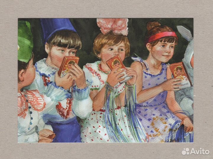 Открытки Россия Новый год Чудакова дети елка 2021