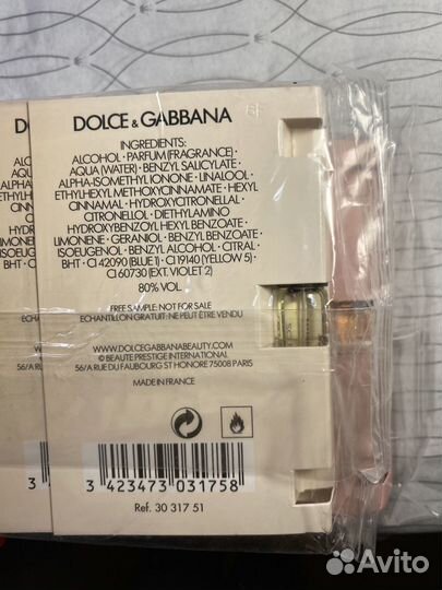 Dolce gabbana eau de parfum пробники 1,5 ml