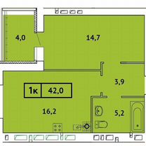 1-к. квартира, 42 м², 1/9 эт.