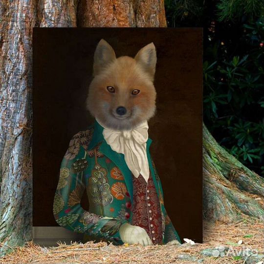 Современная картина маслом Лис в костюме