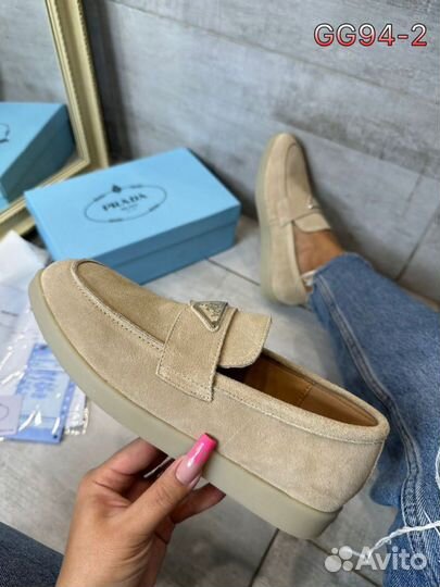 Лоферы натуральная замша бежевые