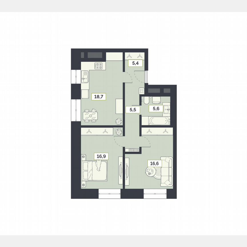 2-к. квартира, 68,7 м², 3/27 эт.