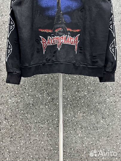 Зип худи Balenciaga Paris Moon черное скейт стиль