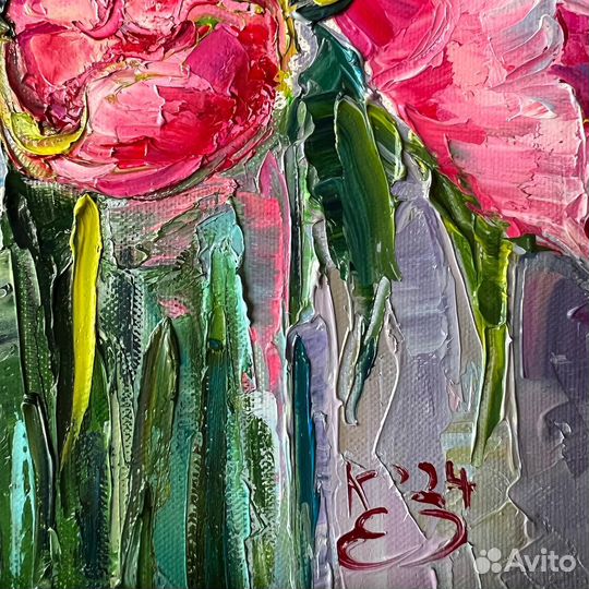 Картина маслом. Букет пионов