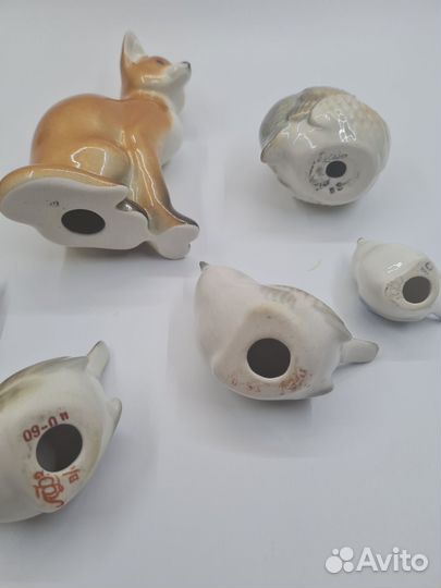 Фарфоровые статуэтки фигурки лфз лиса куропатка