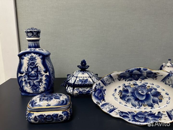 Посуда Гжель СССР чайник кружки штоф шкатулка