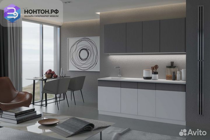 Кухня Оливия 2.0м белый снег софт / графит софт