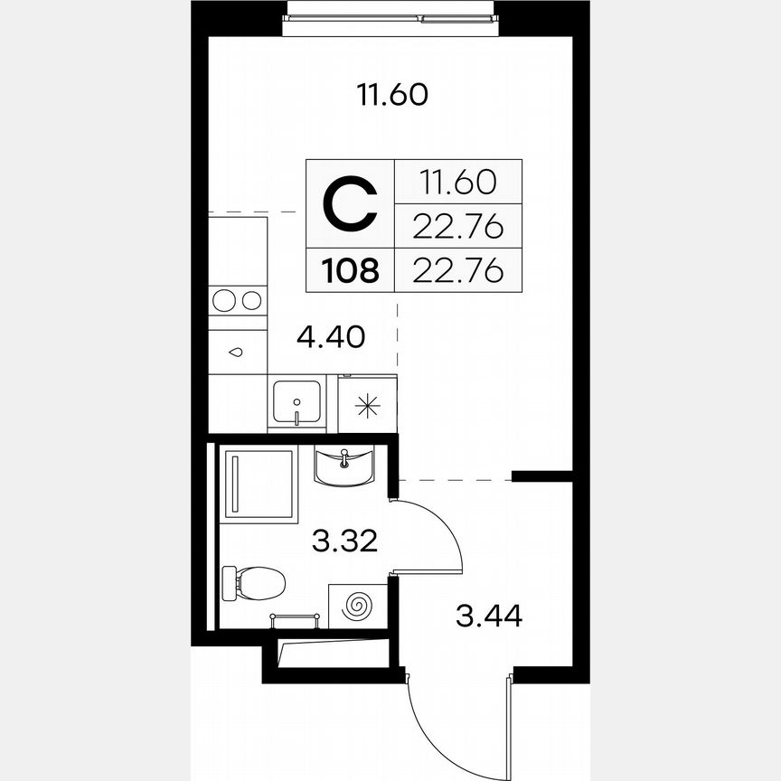 Квартира-студия, 22,8 м², 8/9 эт.