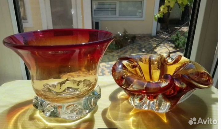 Ваза конфетница цветное стекло