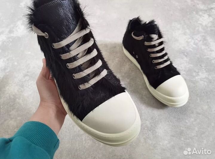 Кеды Rick Owens Ramones Pony Hair Кожаные