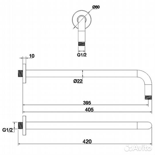 Кронштейн для верхнего душа Whitecross Y gunmetal Y1310GM Оружейная сталь