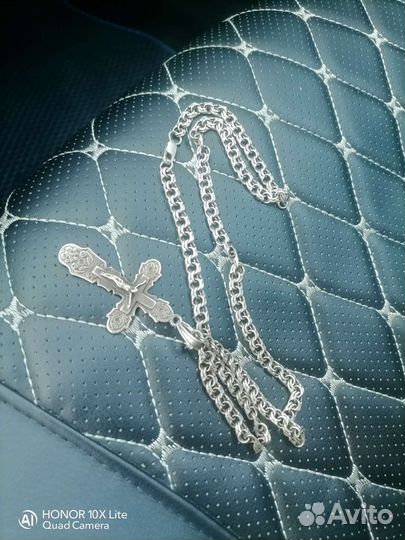 Мужская серебряная цепь с крестом