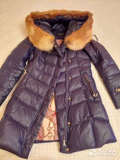 Зимний пуховик куртка зимняя 42 р синий мех лиса