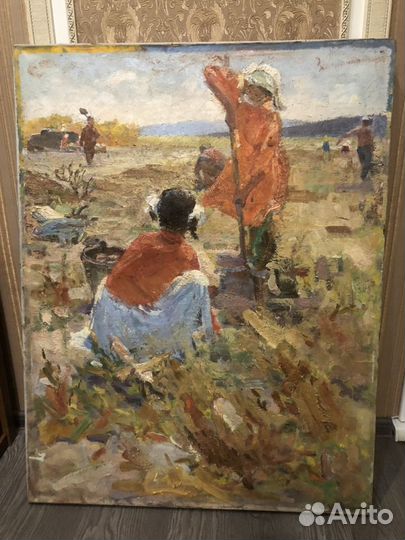 Картина маслом на холсте-«Копка картошки»