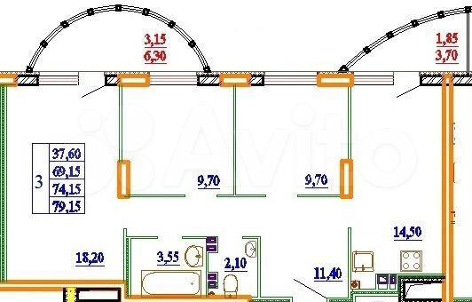 3-к. квартира, 79,2 м², 5/14 эт.