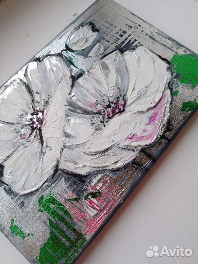 Картина маслом. Серебро поталь