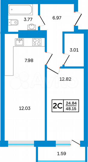 2-к. квартира, 48,2 м², 6/26 эт.