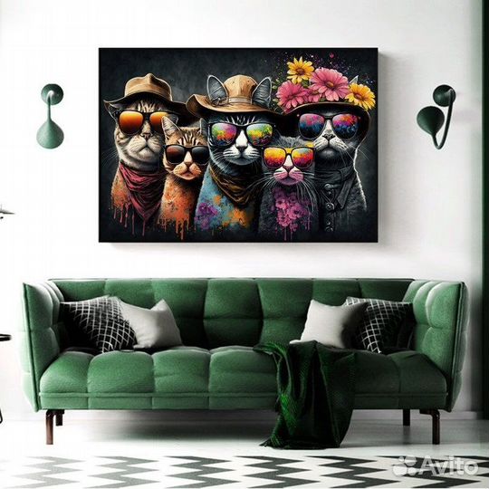 Интерьерная картина Модные коты Яркие эмоции