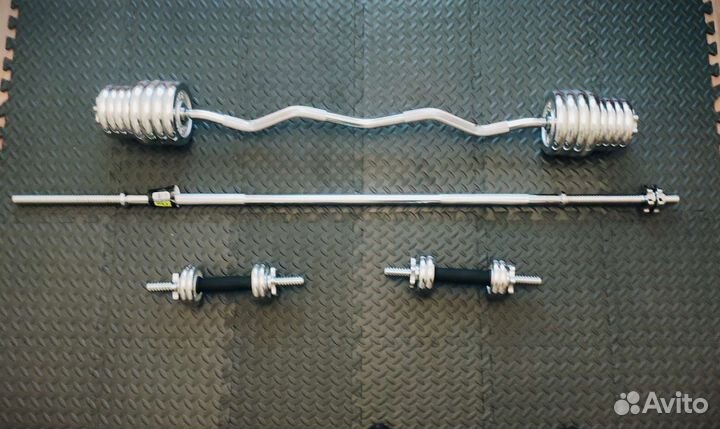 Штанга + гантели с грифом (хром) 40 кг