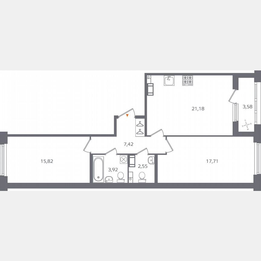 2-к. квартира, 70,4 м², 3/10 эт.