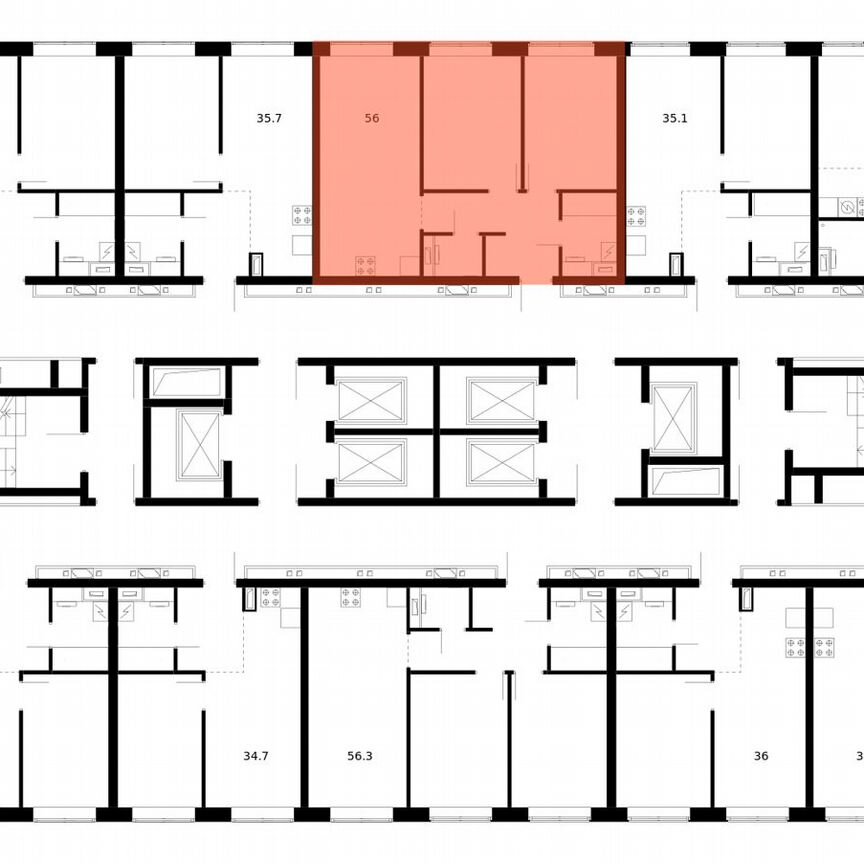 2-к. квартира, 56 м², 2/62 эт.