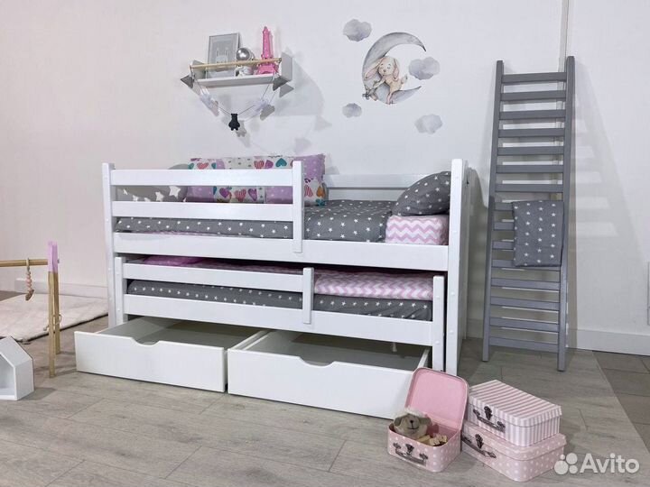 Детская двухъярусная выдвижная кровать