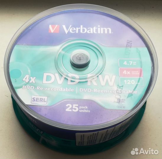Диски DVD - RW Verbatim 4.7gb 4x 25 шт. Запечатан