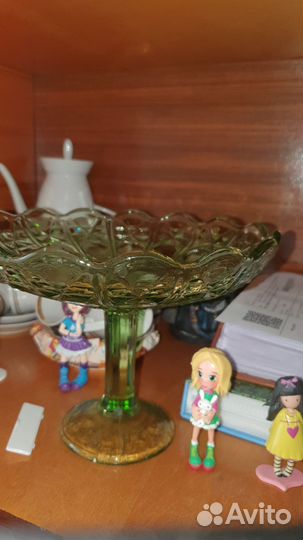 Ваза для фруктов на ножке цветное стекло СССР