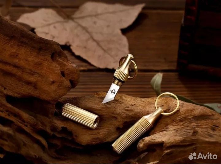 EDC нож походный мини. Брелок ножик латунь