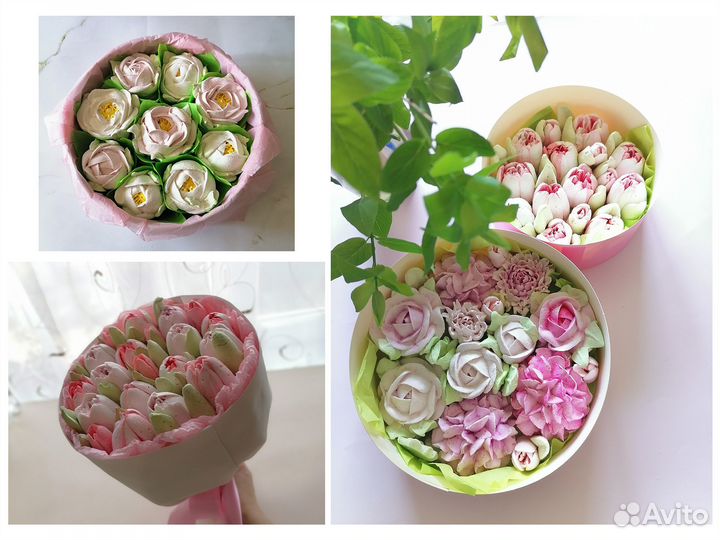 Зефирные цветы, грибочки, зефиросендвичи, завитки