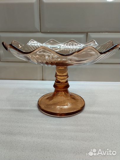 Кувшин цветное стекло. Фруктовница на ножке СССР