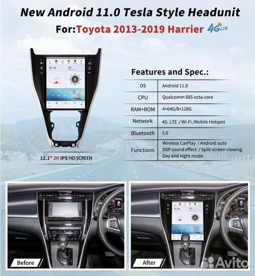 Автомагнитола для Toyota Harrier в стиле Tesla