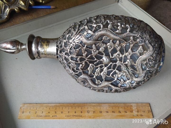 Штоф бутылка с оплеткой мельхиор