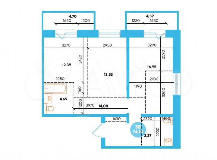 3-к. квартира, 74,1 м², 12/13 эт.