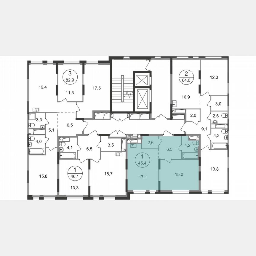 1-к. квартира, 45,4 м², 11/19 эт.