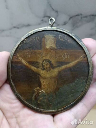 Икона серебро 84 пробы. Распятие Христово. 18- 19в