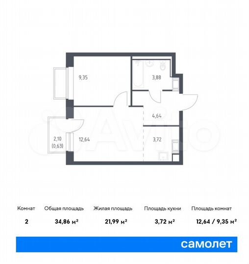 2-к. квартира, 34,9 м², 16/17 эт.
