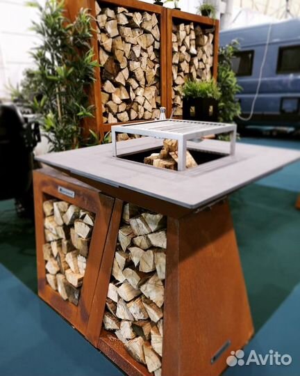 Дровница для очага гриль quan wood storage Corten