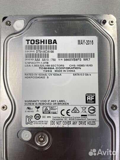 Toshiba DT01ACA100, 1Tb, HDD, SATA III, 3.5