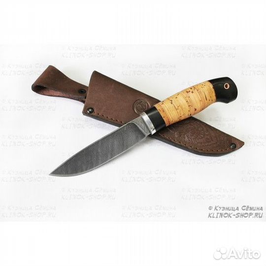 Нож Финский дамаская сталь береста граб дюраль